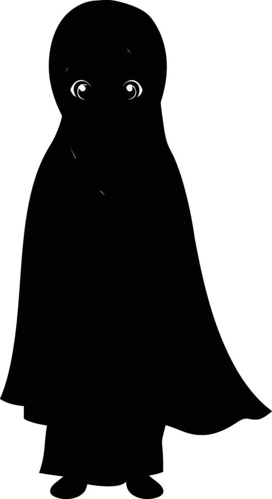 AI generated Silhouette cute little girl wearing hijab black color only vector