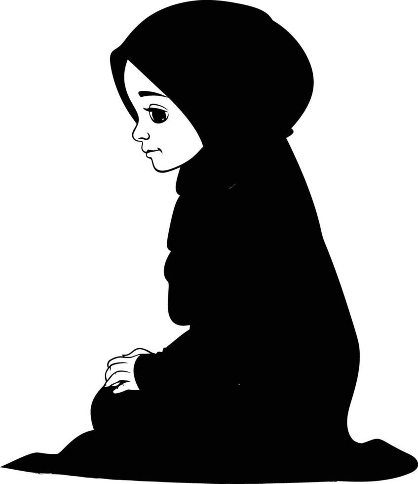 AI generated Silhouette cute little girl wearing hijab black color only vector