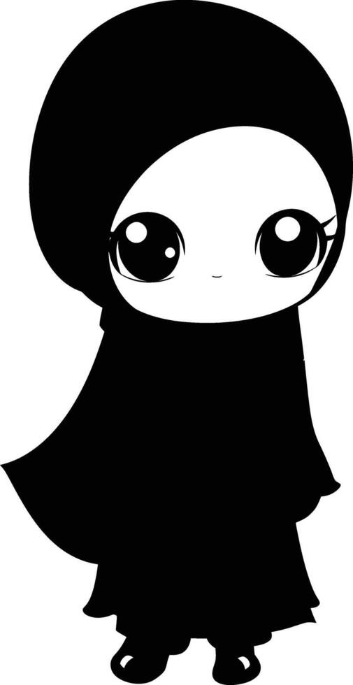 AI generated Silhouette cute little girl wearing hijab black color only vector