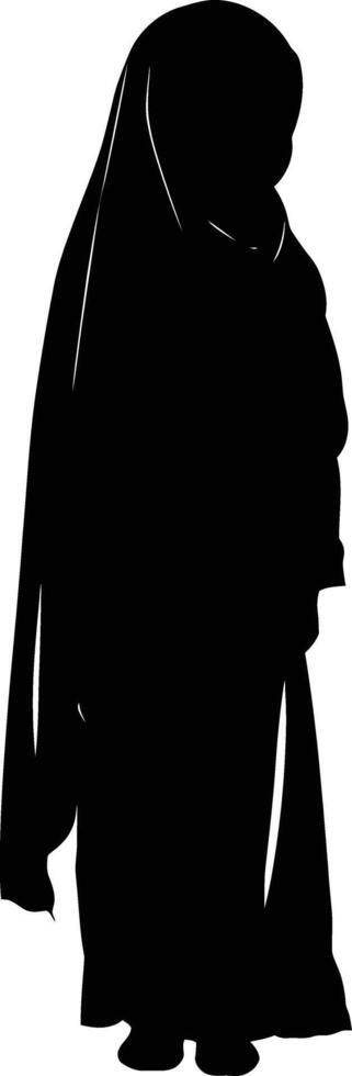 AI generated Silhouette cute little girl wearing hijab black color only vector