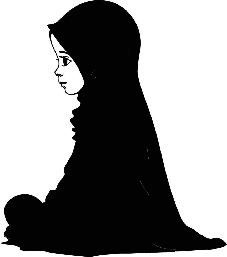 ai generado silueta linda pequeño niña vistiendo hijab negro color solamente vector