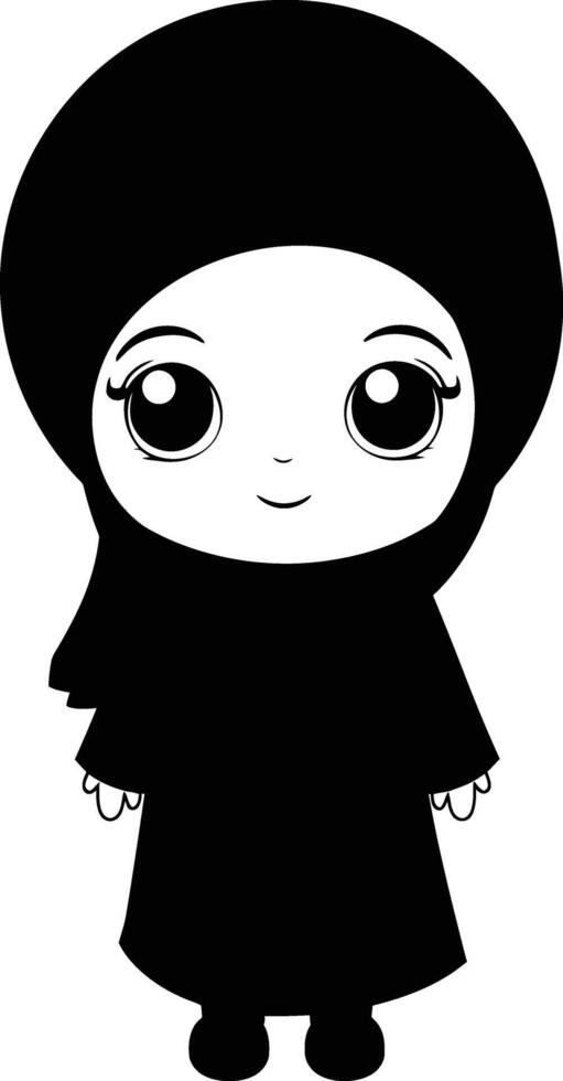 AI generated Silhouette cute little girl wearing hijab black color only vector