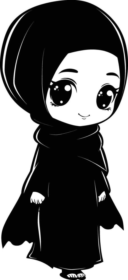 AI generated Silhouette cute little girl wearing hijab black color only vector