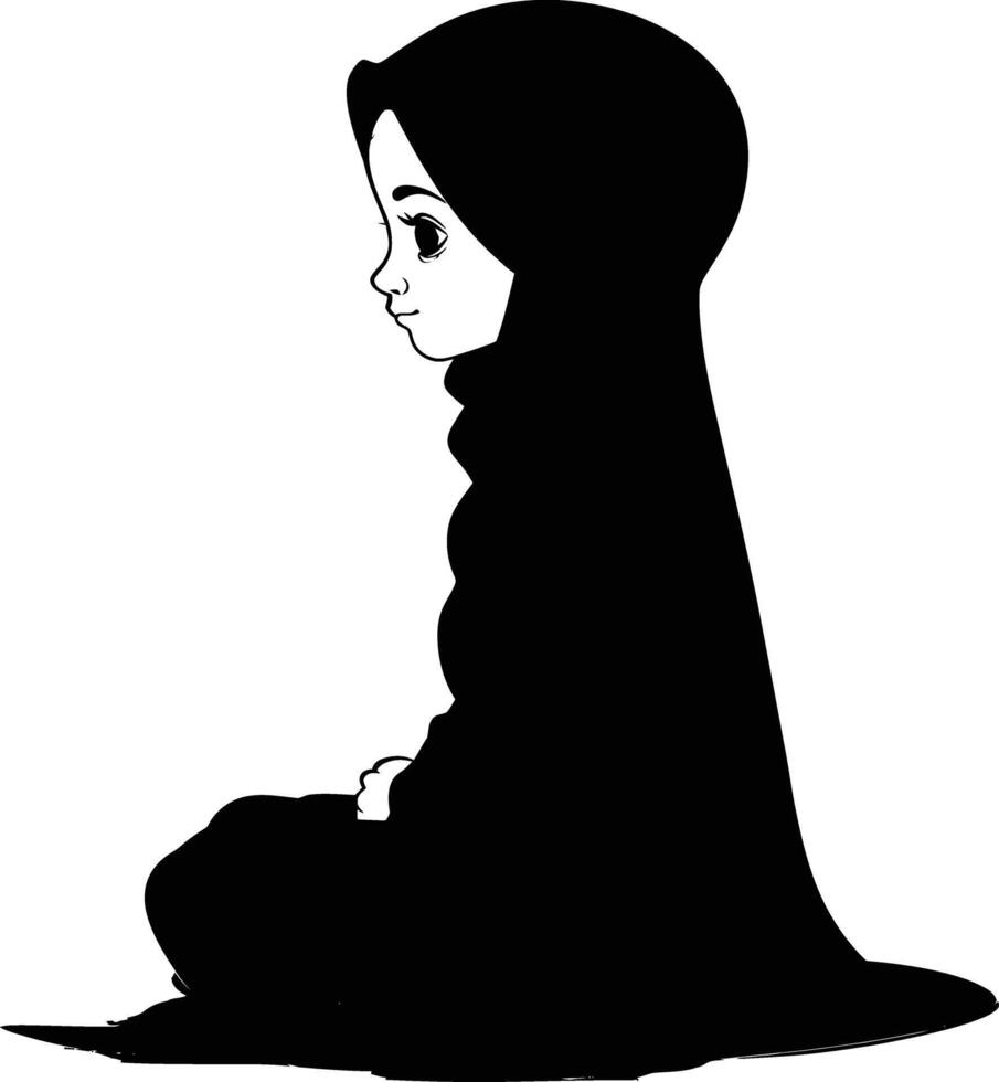 AI generated Silhouette cute little girl wearing hijab black color only vector