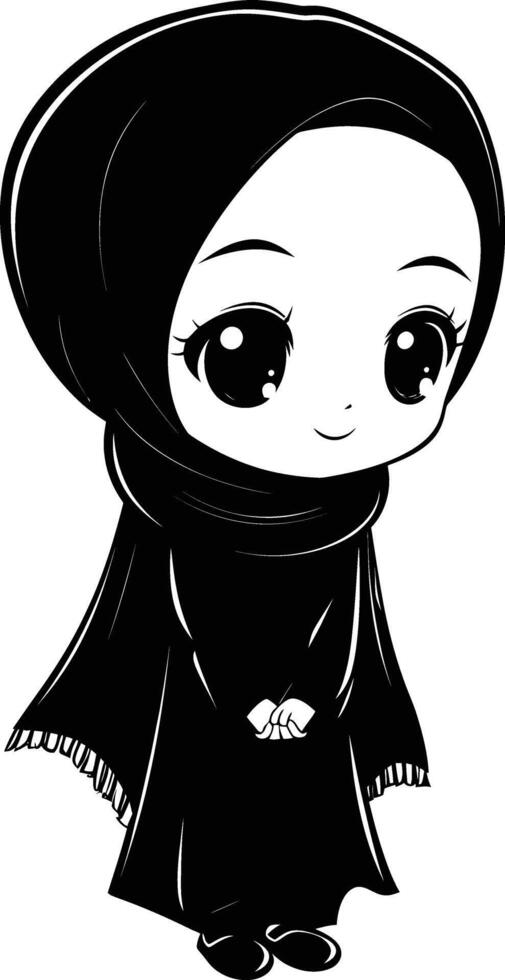 AI generated Silhouette cute little girl wearing hijab black color only vector