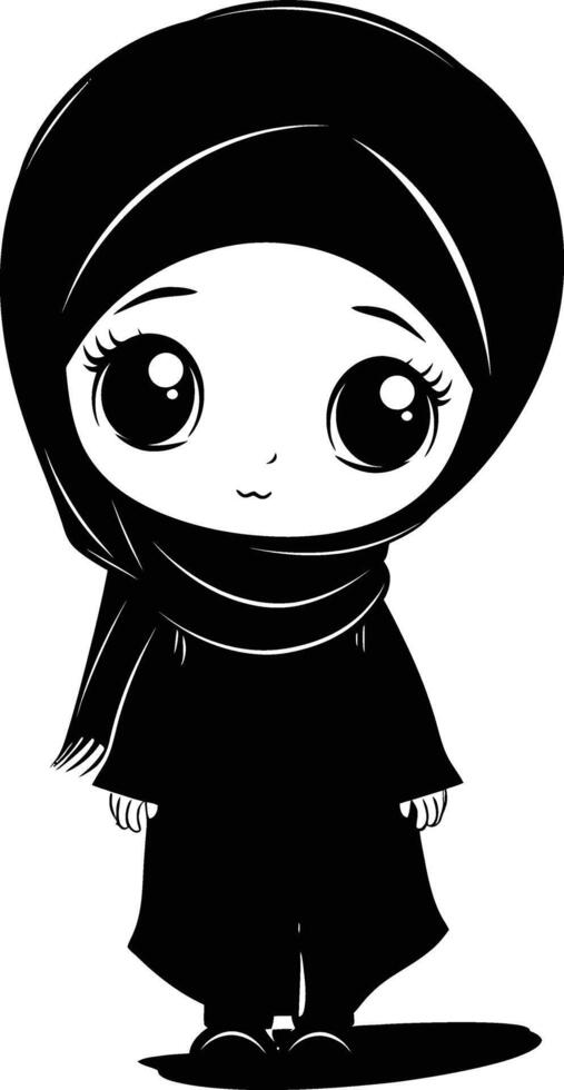 ai generado silueta linda pequeño niña vistiendo hijab negro color solamente vector