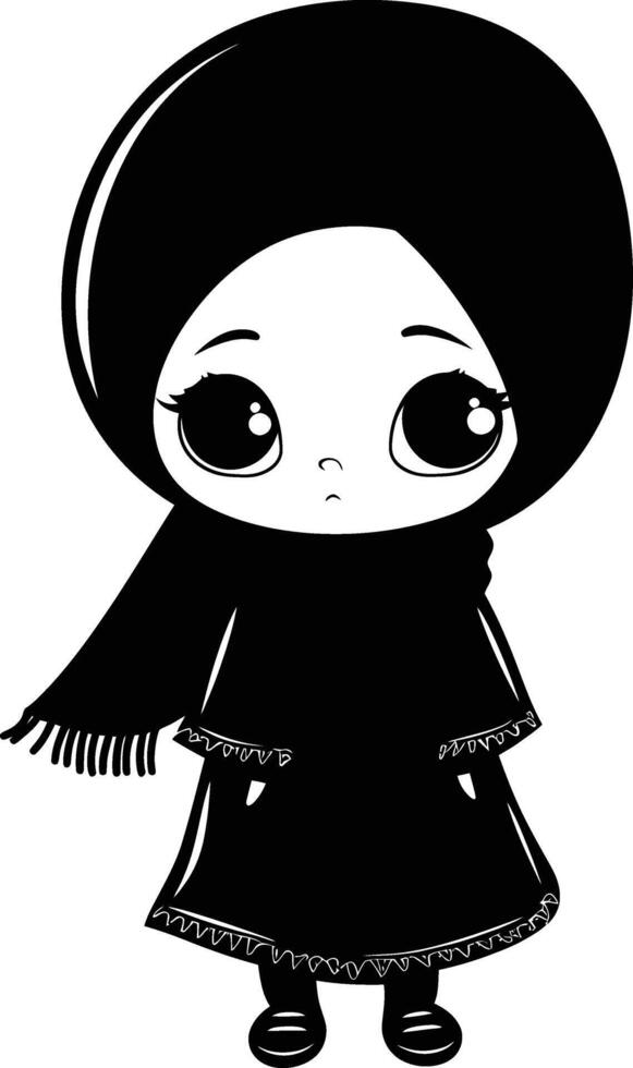 AI generated Silhouette cute little girl wearing hijab black color only vector