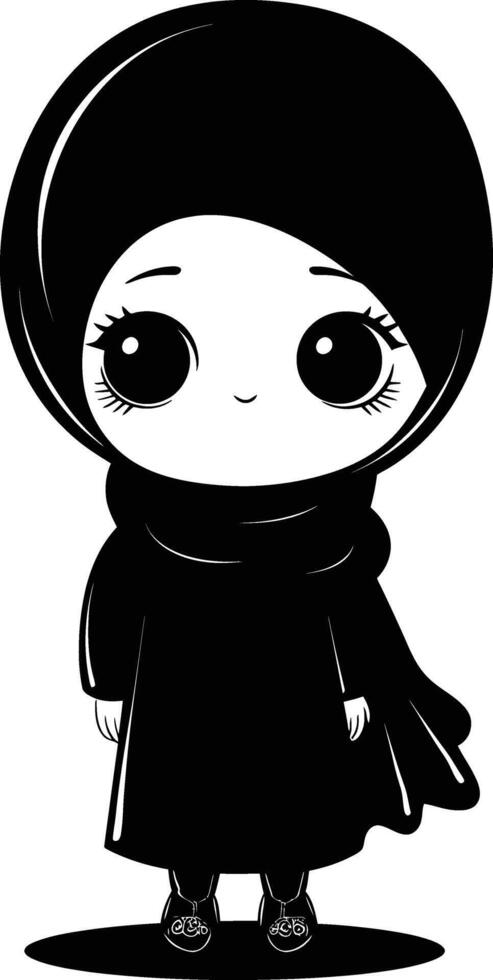 AI generated Silhouette cute little girl wearing hijab black color only vector