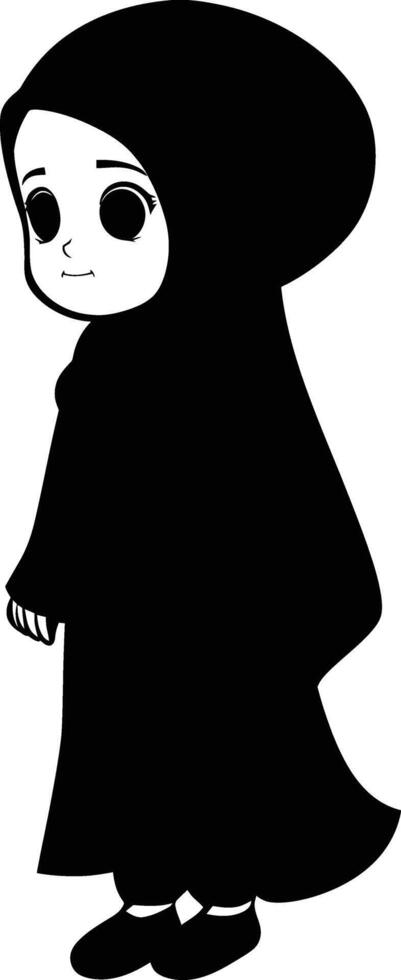 AI generated Silhouette cute little girl wearing hijab black color only vector