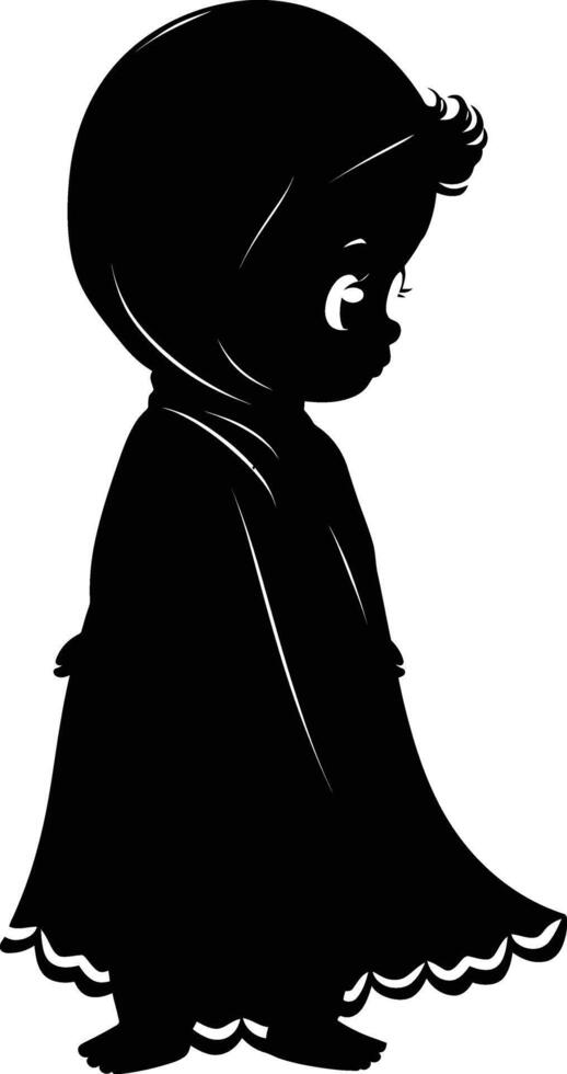 AI generated Silhouette cute little girl wearing hijab black color only vector