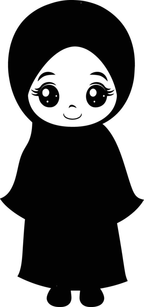 AI generated Silhouette cute little girl wearing hijab black color only vector