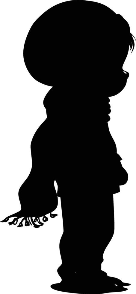 AI generated Silhouette cute little girl wearing hijab black color only vector