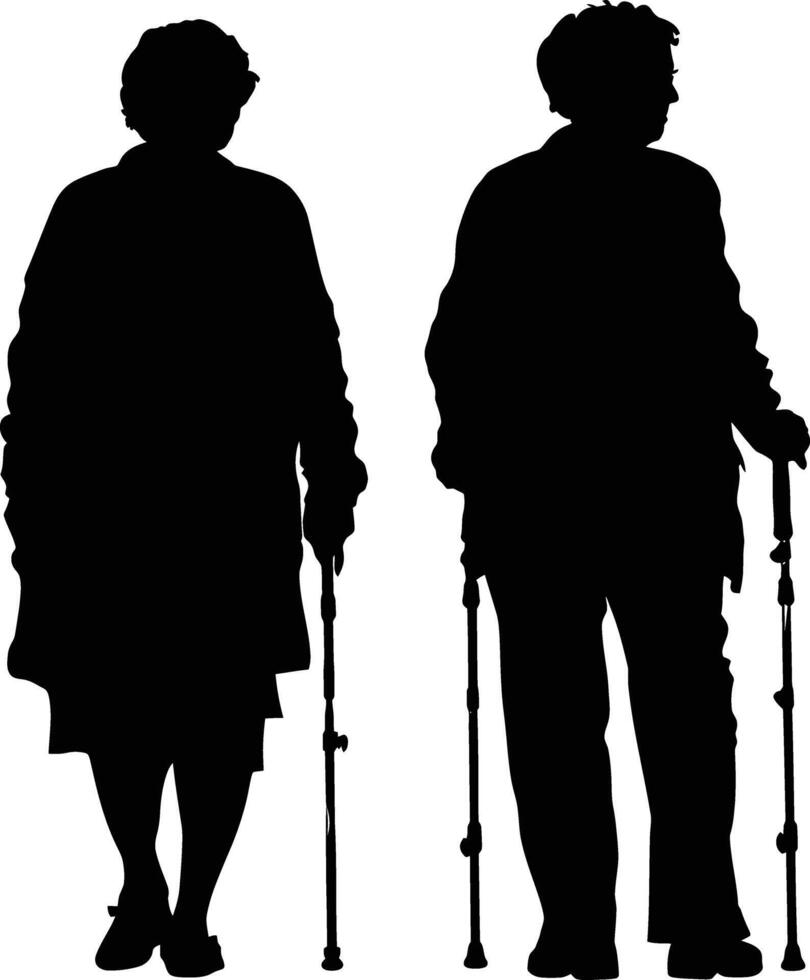 AI generated Silhouette the elderly women black color only full vector