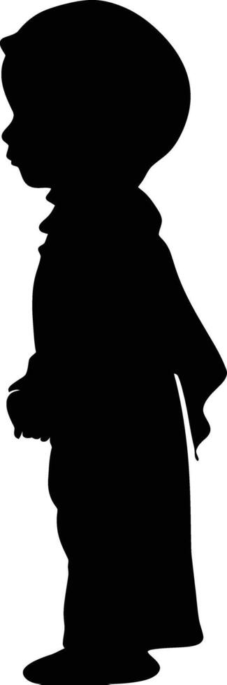 AI generated Silhouette cute little girl wearing hijab black color only vector