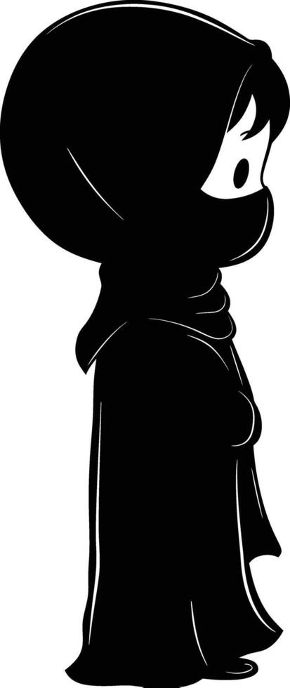 AI generated Silhouette cute little girl wearing hijab black color only vector