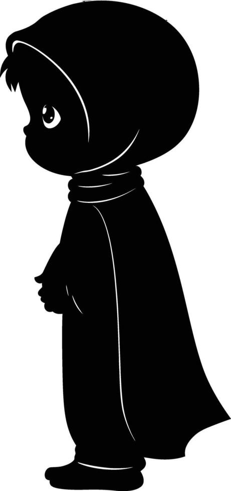 AI generated Silhouette cute little girl wearing hijab black color only vector