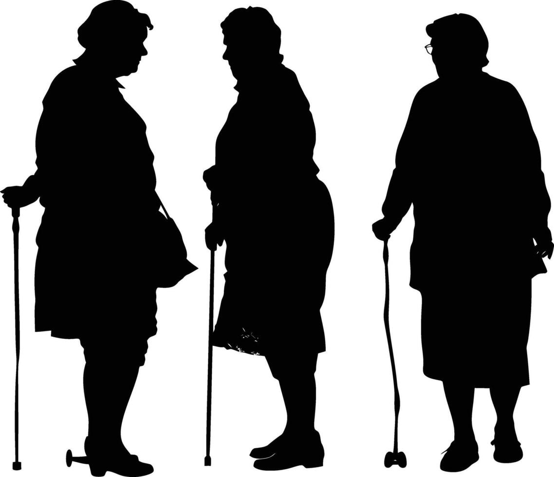 AI generated Silhouette the elderly women black color only full vector