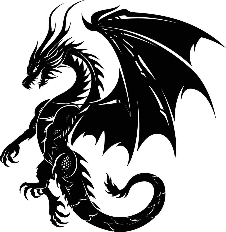 AI generated Silhouette Wyvern black color only full body vector