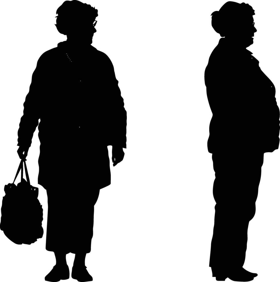 AI generated Silhouette the elderly women black color only full vector