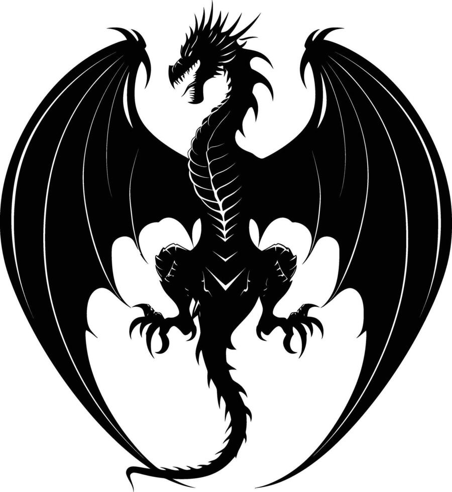 AI generated Silhouette Wyvern black color only full body vector