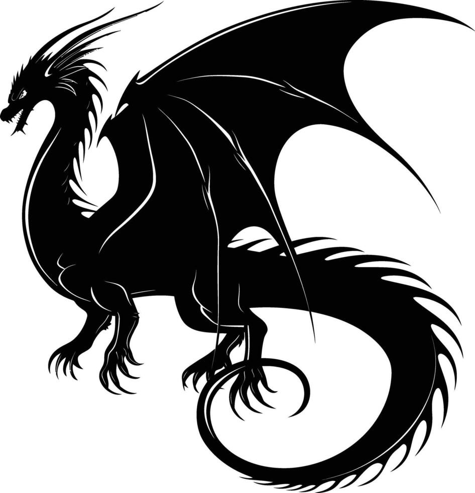 ai generado silueta Wyvern negro color solamente lleno cuerpo vector