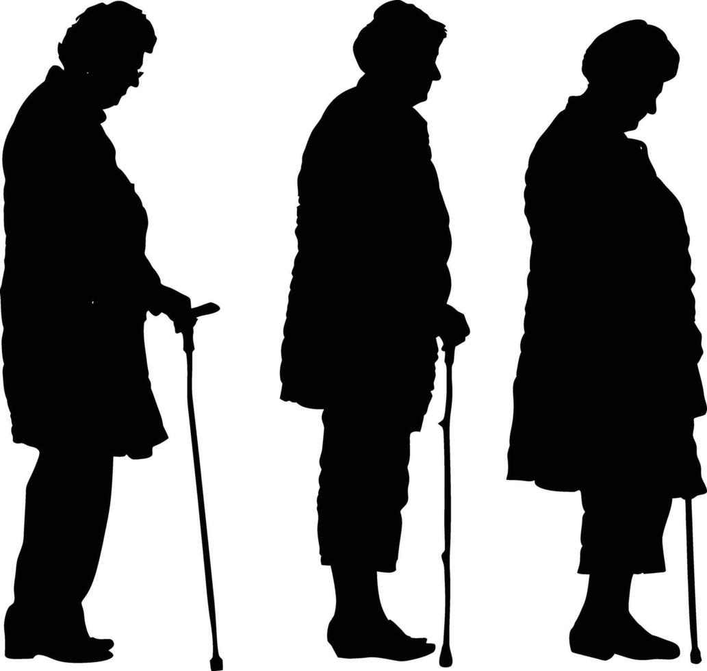 AI generated Silhouette the elderly women black color only full vector