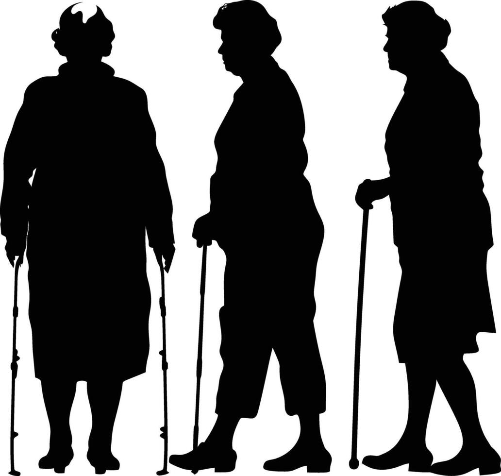 AI generated Silhouette the elderly women black color only full vector