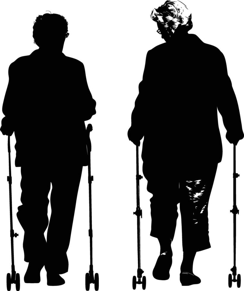 AI generated Silhouette the elderly women black color only full vector