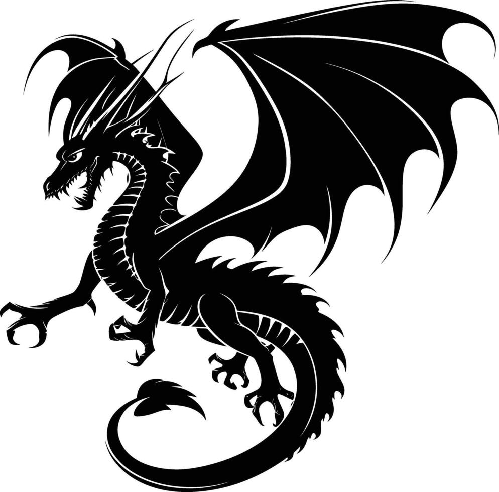 AI generated Silhouette Wyvern black color only full body vector