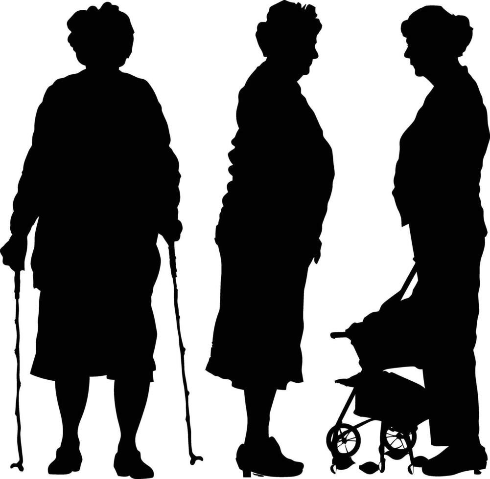 AI generated Silhouette the elderly women black color only full vector