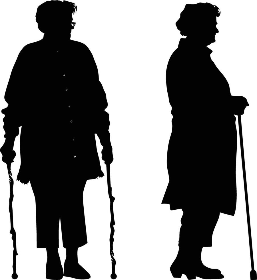 AI generated Silhouette the elderly women black color only full vector