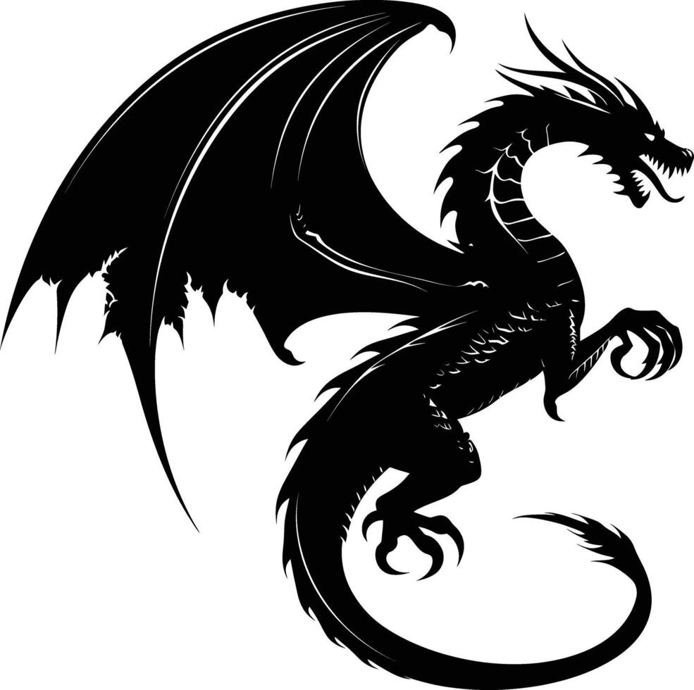 AI generated Silhouette Wyvern black color only full body vector
