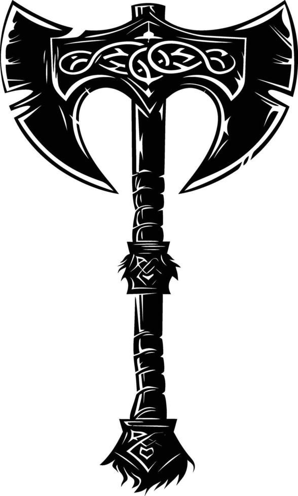 AI generated Silhouette viking ax or axe or warhammer weapon in mmorpg game black color only vector