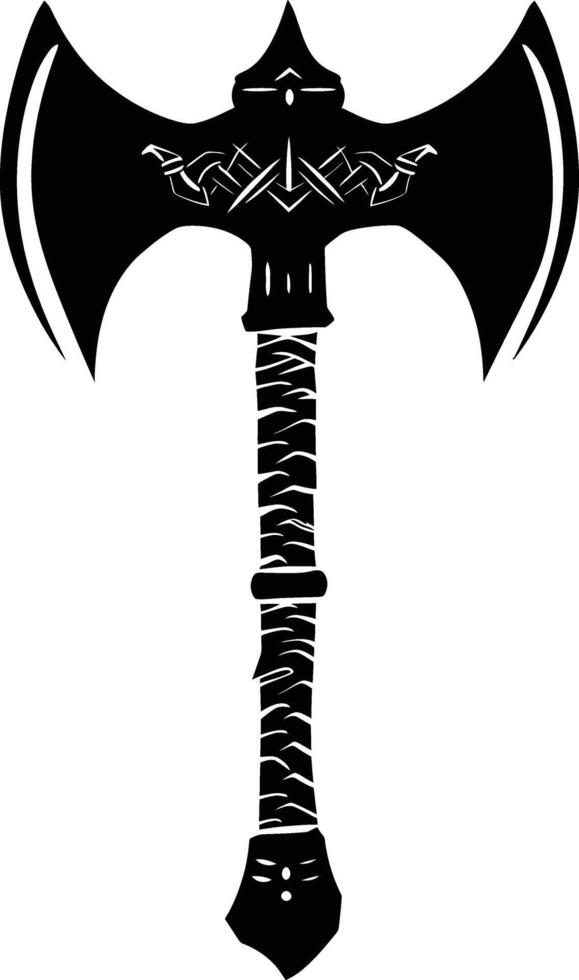 AI generated Silhouette viking ax or axe or warhammer weapon in mmorpg game black color only vector