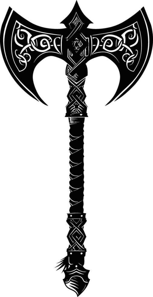 AI generated Silhouette viking ax or axe or warhammer weapon in mmorpg game black color only vector