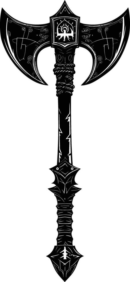 AI generated Silhouette viking ax or axe or warhammer weapon in mmorpg game black color only vector