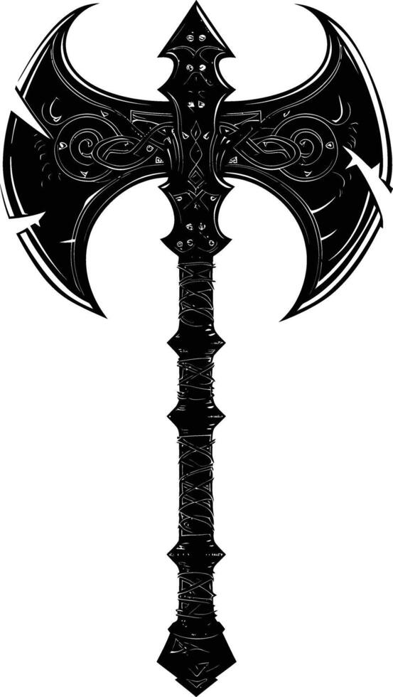 AI generated Silhouette viking ax or axe or warhammer weapon in mmorpg game black color only vector