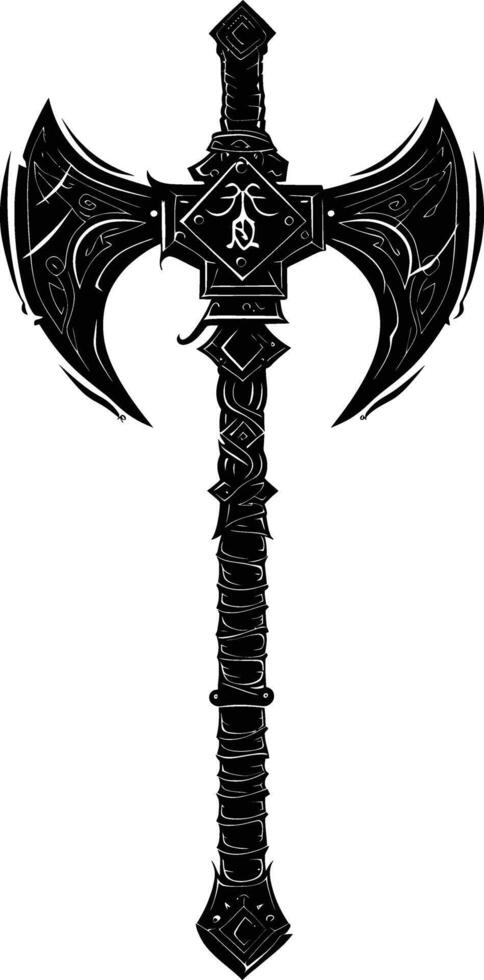 AI generated Silhouette viking ax or axe or warhammer weapon in mmorpg game black color only vector