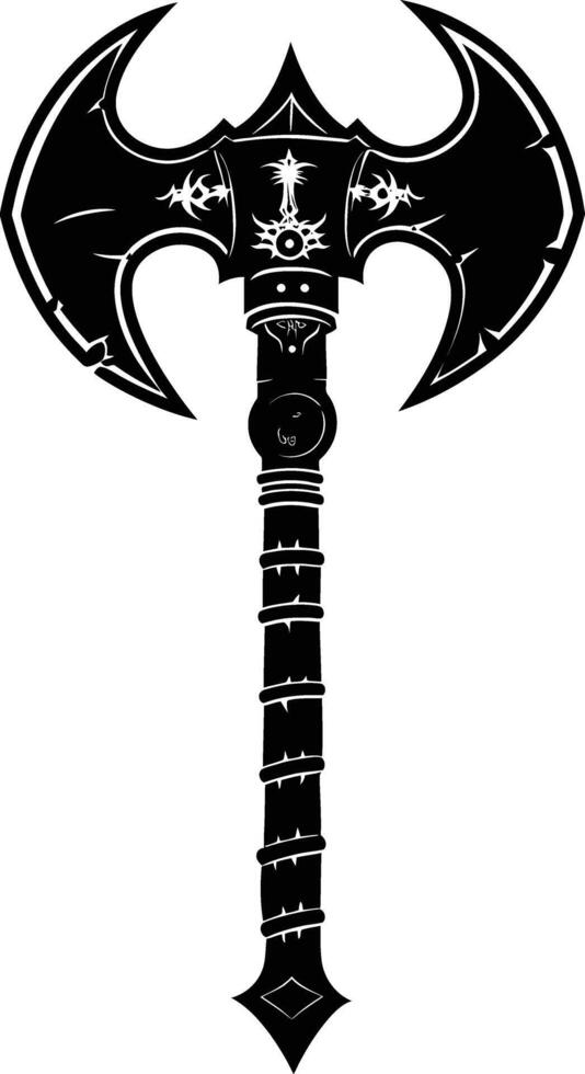 AI generated Silhouette viking ax or axe or warhammer weapon in mmorpg game black color only vector