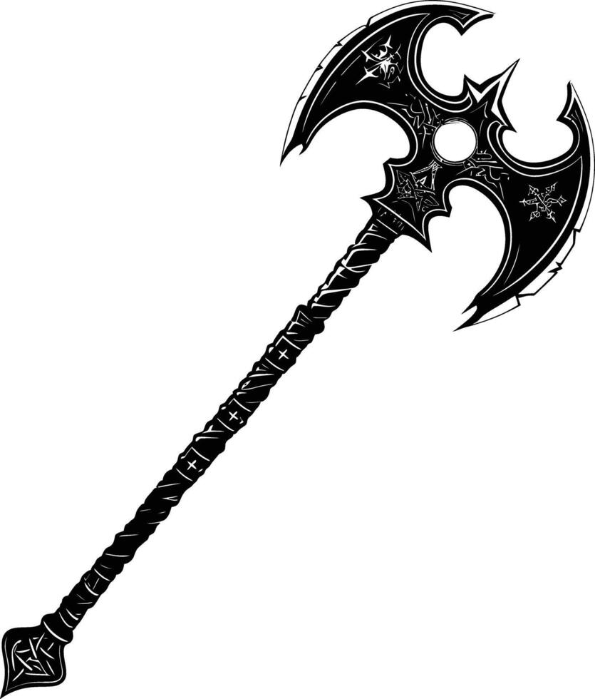 AI generated Silhouette viking ax or axe or warhammer weapon in mmorpg game black color only vector