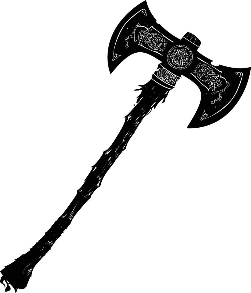 AI generated Silhouette viking ax or axe or warhammer weapon in mmorpg game black color only vector