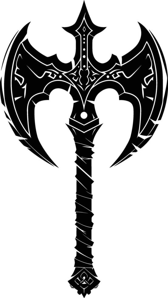 AI generated Silhouette viking ax or axe or warhammer weapon in mmorpg game black color only vector