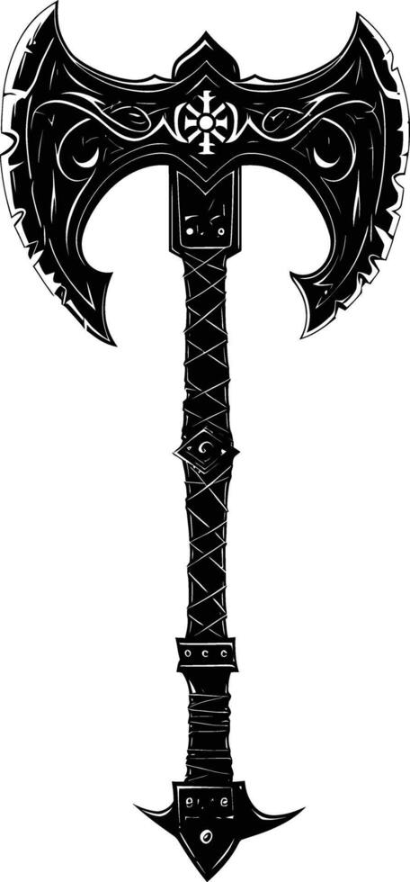 AI generated Silhouette viking ax or axe or warhammer weapon in mmorpg game black color only vector