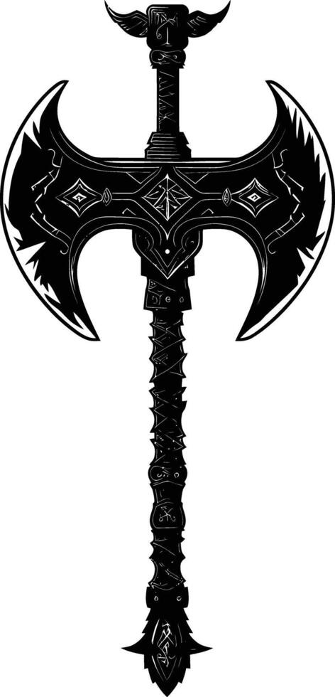 AI generated Silhouette viking ax or axe or warhammer weapon in mmorpg game black color only vector