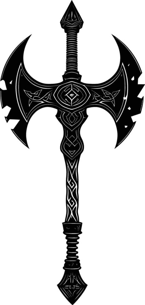 AI generated Silhouette viking ax or axe or warhammer weapon in mmorpg game black color only vector