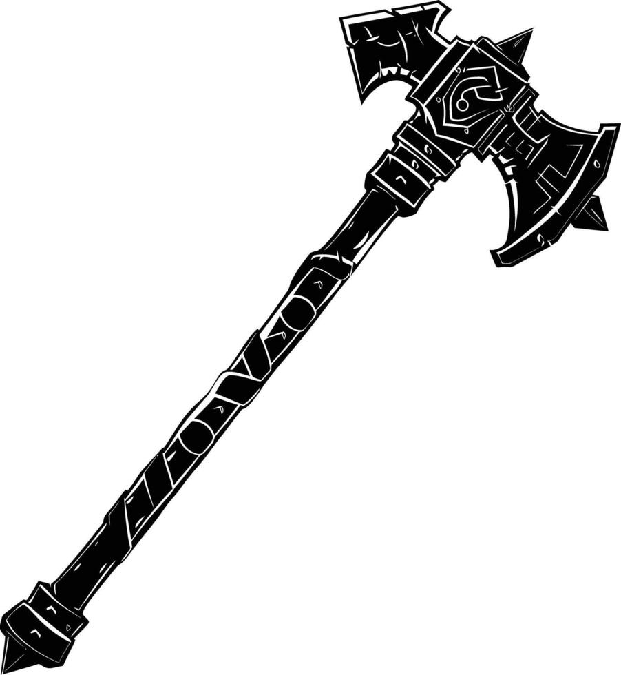 AI generated Silhouette viking ax or axe or warhammer weapon in mmorpg game black color only vector