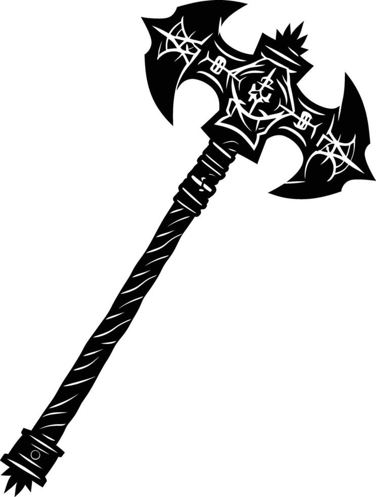 AI generated Silhouette viking ax or axe or warhammer weapon in mmorpg game black color only vector