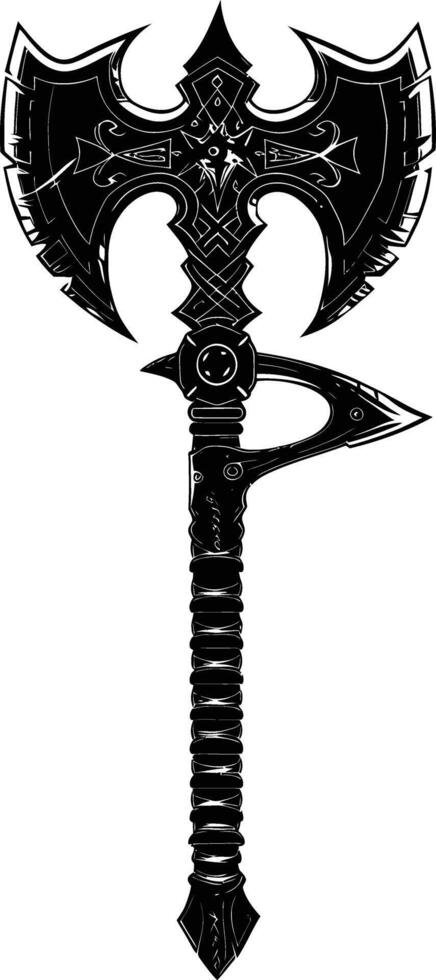 AI generated Silhouette viking ax or axe or warhammer weapon in mmorpg game black color only vector