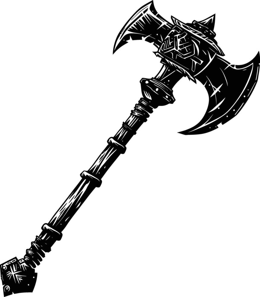 AI generated Silhouette viking ax or axe or warhammer weapon in mmorpg game black color only vector