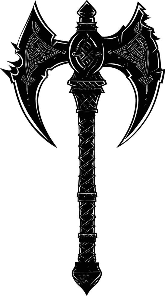 AI generated Silhouette viking ax or axe or warhammer weapon in mmorpg game black color only vector